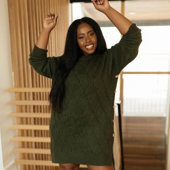 Diamond Details Sweater Dress in Olive - Picture 3 of 5